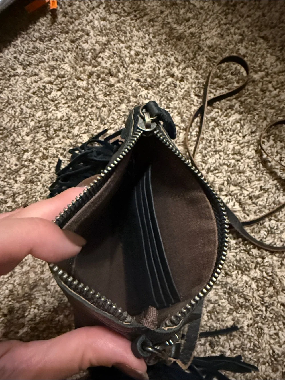 Fringed Crossbody Bag in Brown and Black - Leather Accent